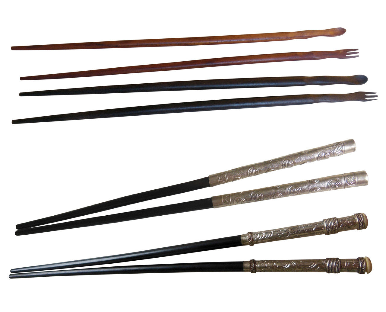 Funny Wood Chopsticks with Tiny Fork & Spoon at the top