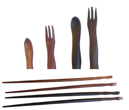 Funny Wood Chopsticks with Tiny Fork & Spoon at the top