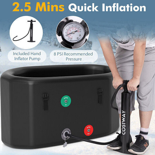 XL 129 Gal Oval Ice Bath Tub with Cover and Hand Pump for Athletes-Black