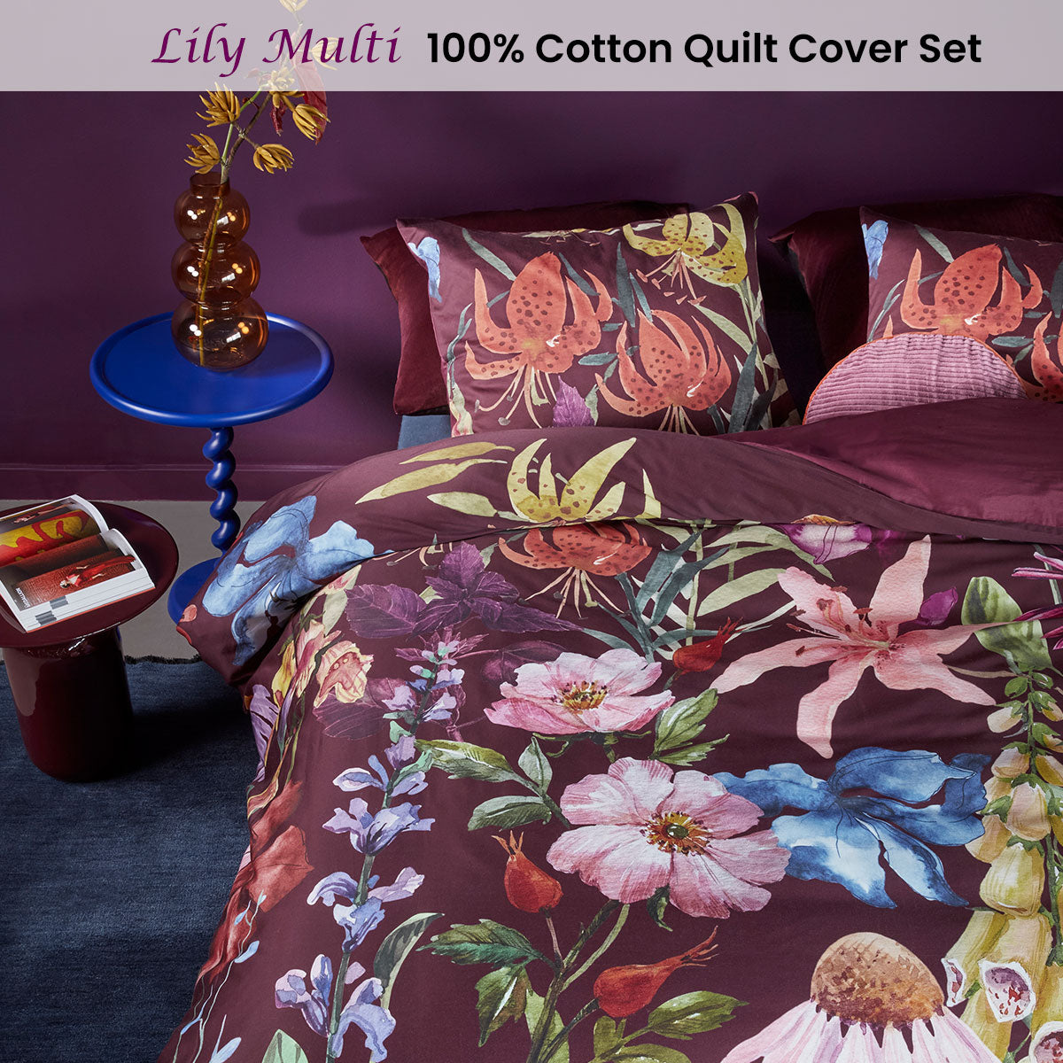 NNEDSZ Bedding House Lily Multi Cotton Floral Quilt Cover Set Queen