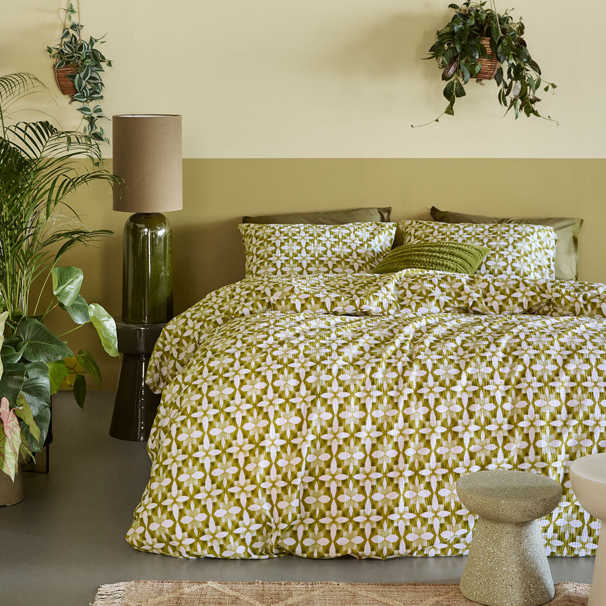 NNEDSZ Bedding House Mae Green Seersucker Cotton Quilt Cover Set King