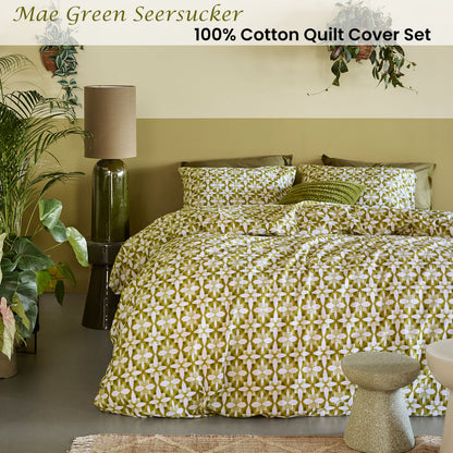 NNEDSZ Bedding House Mae Green Seersucker Cotton Quilt Cover Set King