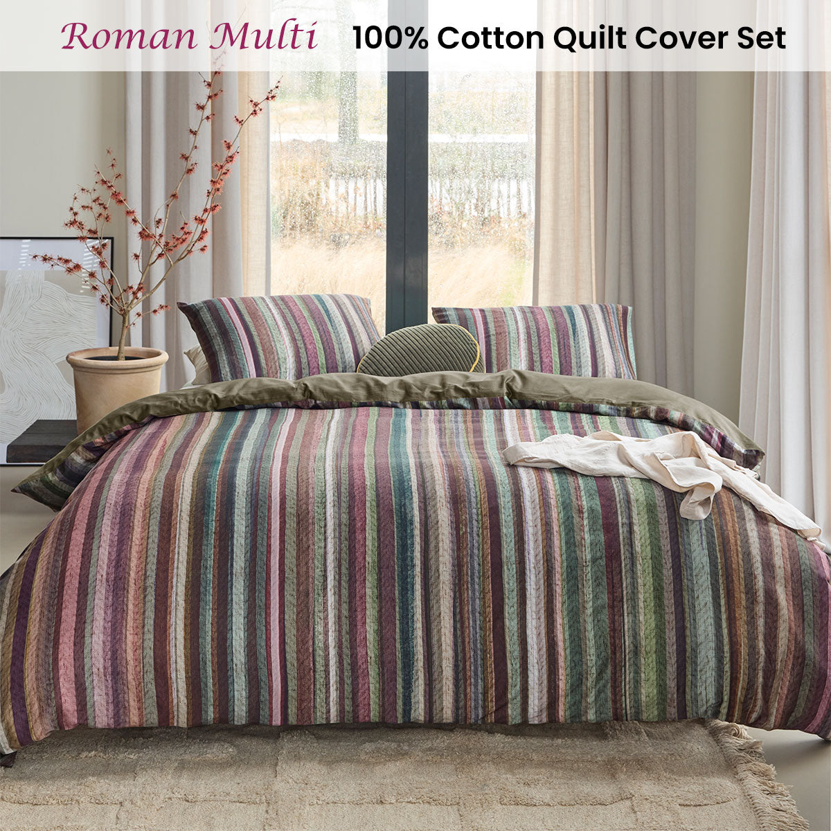 NNEDSZ Bedding House Roman Multi Cotton Stripe Quilt Cover Set Queen