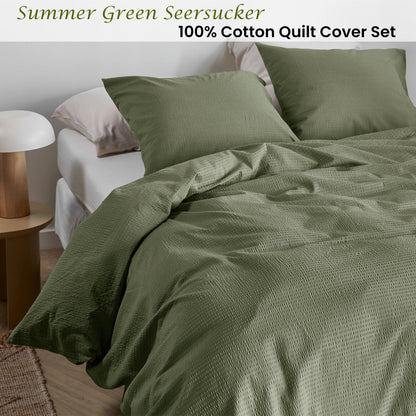 NNEDSZ Bedding House Summer Green Seersucker Cotton Quilt Cover Set King