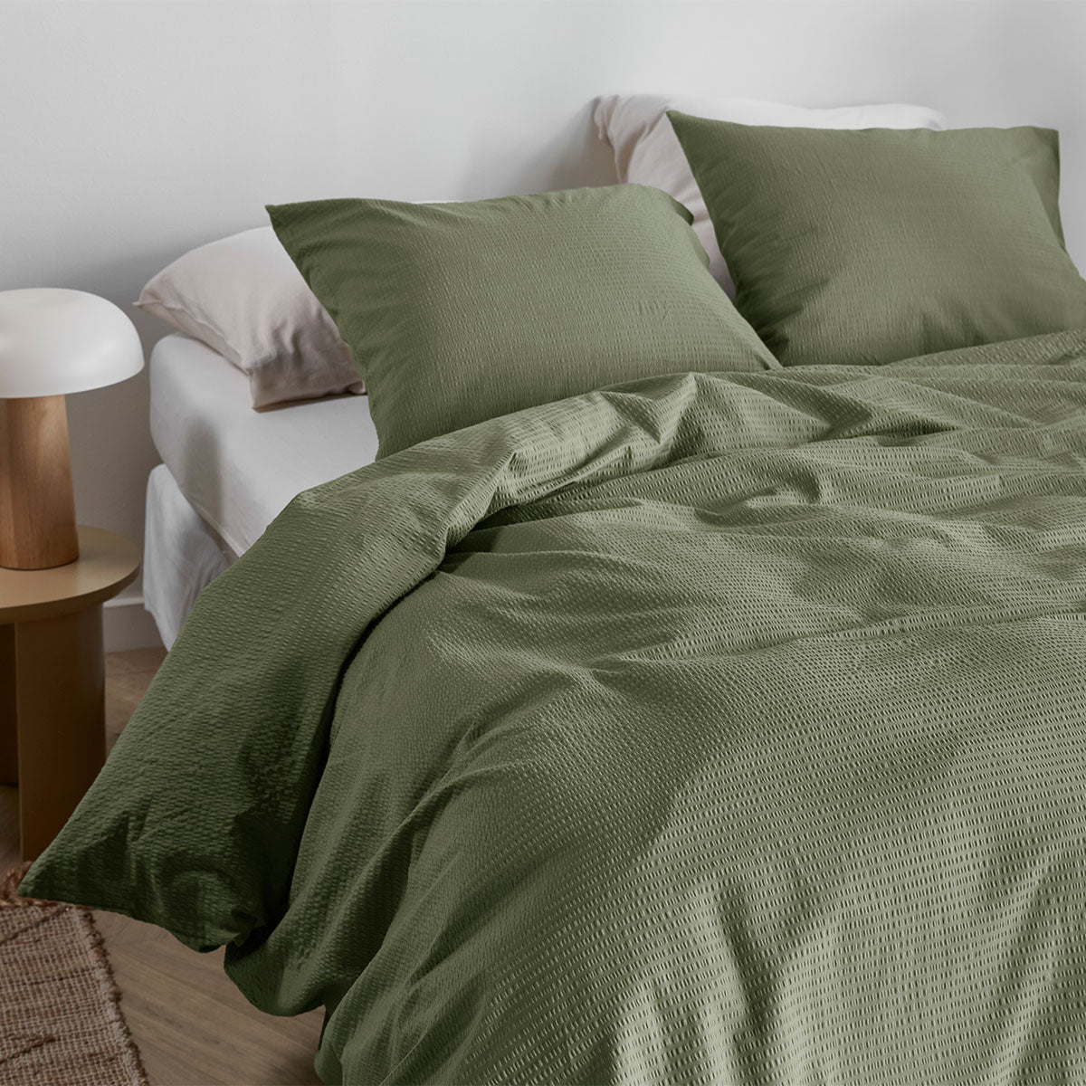 NNEDSZ Bedding House Summer Green Seersucker Cotton Quilt Cover Set Queen