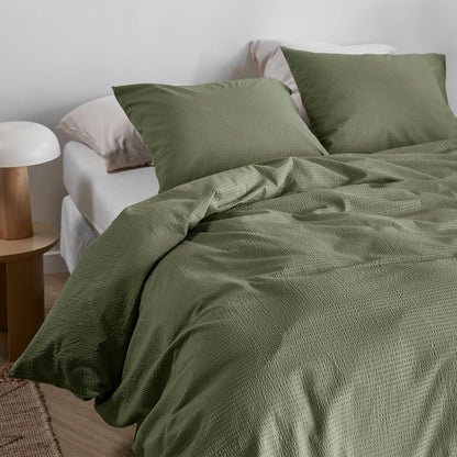 NNEDSZ Bedding House Summer Green Seersucker Cotton Quilt Cover Set Queen