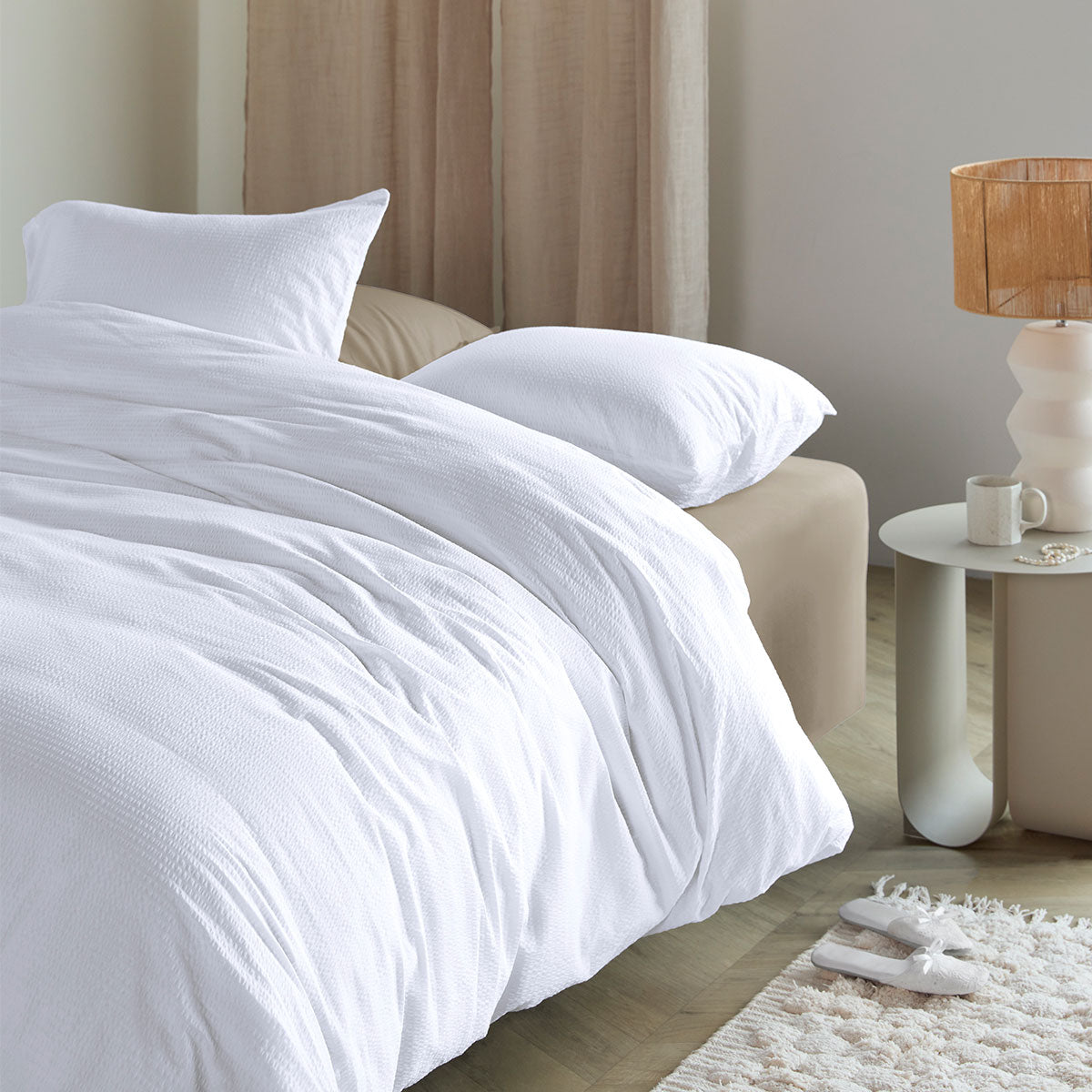 NNEDSZ Bedding House Summer White Seersucker Cotton Quilt Cover Set King