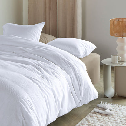 NNEDSZ Bedding House Summer White Seersucker Cotton Quilt Cover Set King