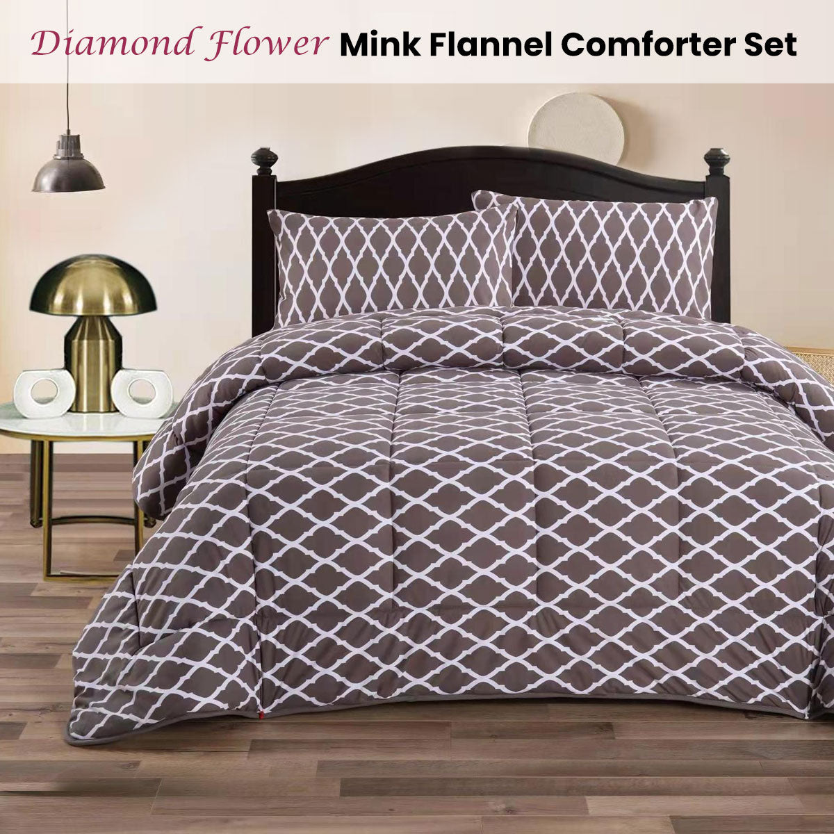 NNEDSZ Ramesses Diamond Flower 3- Piece Mink Flannel Comforter Set Double