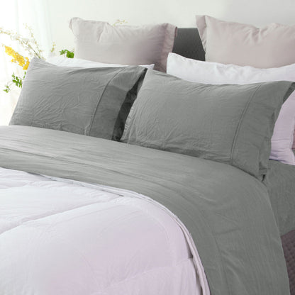 NNEDSZ Ramesses Charcoal Pebble Wash Linen Look Alternative Sheet Set Double