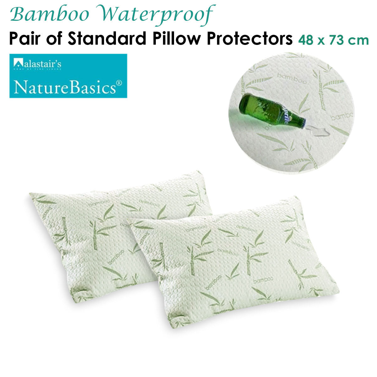 NNEDSZ Alastairs Pair of Nature Basics Bamboo Waterproof Standard Pillow Protectors
