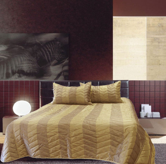 NNEDSZ Rapee Faux Silk Coverlet Set Zig Zag Gold - Queen