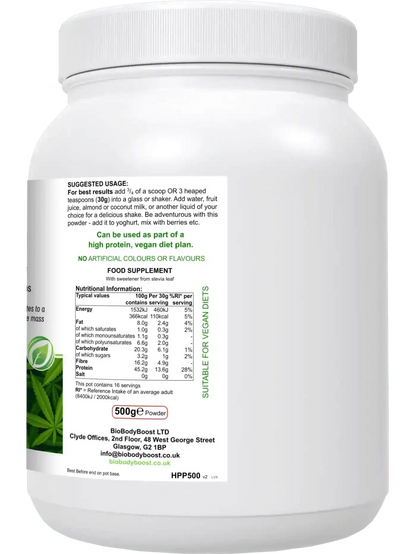 HyperHemp Vegan Hemp Protein Powder – 500 g | Plant‑Based, High Protein, UK‑Made