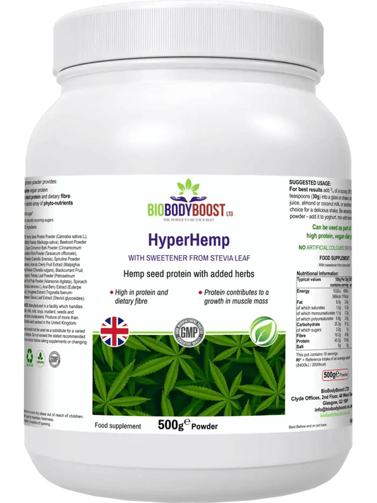 HyperHemp Vegan Hemp Protein Powder – 500 g | Plant‑Based, High Protein, UK‑Made