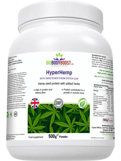 HyperHemp Vegan Hemp Protein Powder – 500 g | Plant‑Based, High Protein, UK‑Made